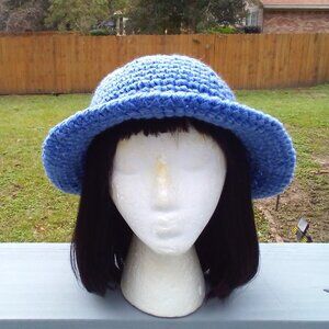Handed crafted Winter Bucket Hat, Color Light Blue, Size one size fit most.